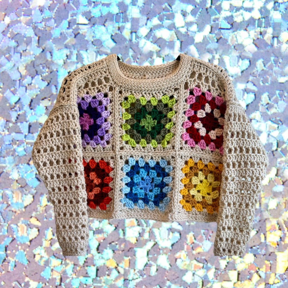 Colorful Crochet Patchwork Sweater